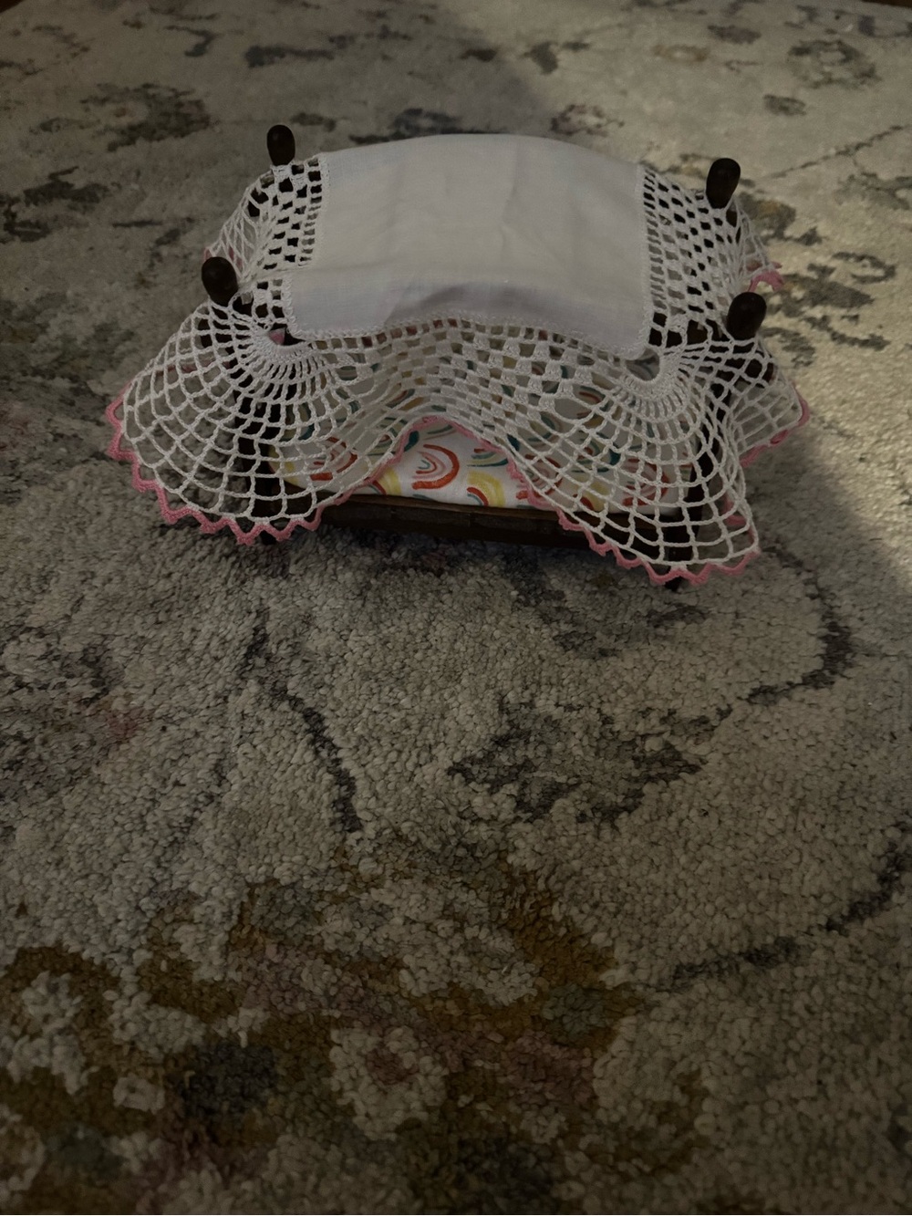 Handmade Crocheted Doily-Covered Dollhouse Canopy Bed